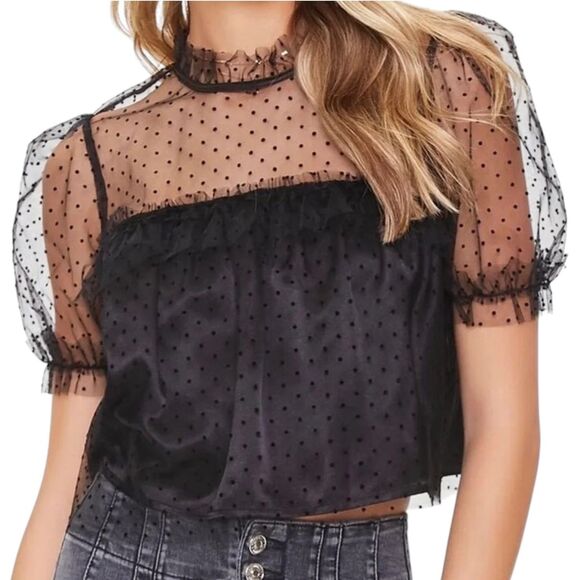 FOREVER 21 Tops - forever 21 fairy grunge goth black lace crop top whimsigoth layered ruffle neck